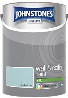 Johnstone's - Wall & Ceiling Paint - New Duck Egg - Silk Finish - Emulsion Paint - Fantastic Coverage - Easy to Apply - Dry in 1-2 Hours - 12m2 Coverage per Litre - 5L