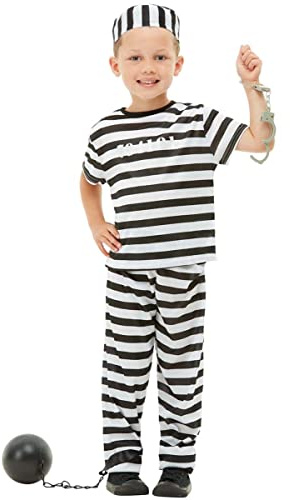 Funidelia | Disfraz de prisionero para niño y niña Ladrón, Preso, Delincuente, Profesiones - Disfraz para niños y divertidos accesorios para Fiestas, Carnaval y Halloween - Talla 7-9 años - Negro