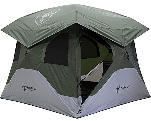 Gazelle Tents™ T4 Hub Tent, Easy 90 Second Set-Up, Waterproof, UV Resistant, Removable Floor, Ample Storage Options, 4-Person, Alpine Green, 94 x 94 x 78, GT400GR
