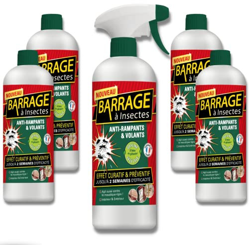 Barrages aux insectes lot de 5 - VENTEO - Anti-nuisible/Effet préventif - Agis en intérieur/extérieur - Toutes surfaces - Base de géraniol - Efficacité immédiate - 1L