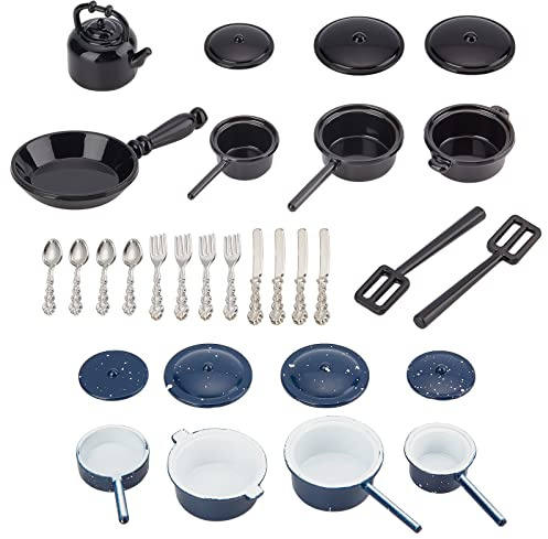 FINGERINSPIRE 30 pentole in miniatura per casa delle bambole e padelle in metallo miniaturizzato per piano cottura mini pentole da cucina accessori per decorazione della casa delle bambole forniture