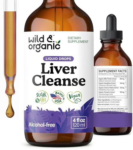 Wild & Organic Liver Cleanse Detox Tincture - Milk Thistle, Dandelion Root Herbal Complex - Liquid Liver Support Supplement - Vegan, Sugar & Alcohol-Free Milk Thistle Drops - 4 fl oz
