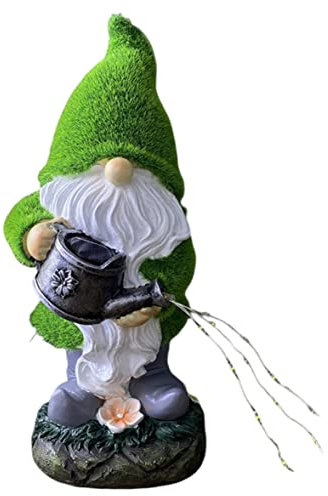 Rachlicy Solar Garden Ornaments Gnome Garden Ornaments Gonk Statue with Watering Can Fairy Lights Waterproof Dwarf Figurine Decorations for Yard Lawns