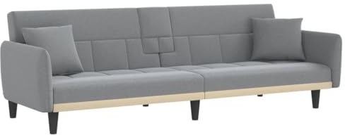 vidaXL Schlafsofa mit Getränkehaltern, Sofa mit verstellbaren Rückenlehnen, Couch für Wohnzimmer, Schlafcouch Bettsofa Sofabett Metallfüße, Hellgrau Stoff