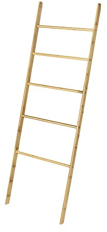 WENKO Handtuchleiter Nori, Bambus, mit 5 extra Breiten Handtuchstangen, 57x170x33 cm, Braun, 57 x 170 x 33 cm