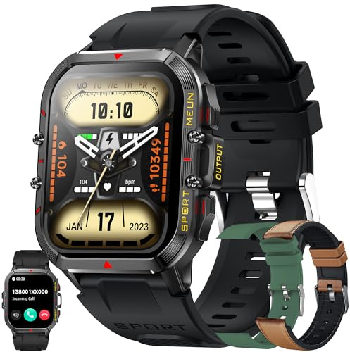 Smartwatch Män med Telefonfunktion, 1,96 HD Fitness Tracker, Smartklocka Herr med Sömnmonitor Pulsmätare 123 Sportlägen Sportklocka Fitnessklocka Armbandsur Kompatibel för Android IOS (Svart)