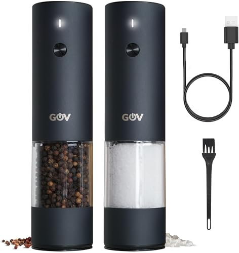 GOV Elettrico Pepe e Sale Grinder Set Regular - ABS - Ricaricabile - Pepper Grinder (Nero, XL)