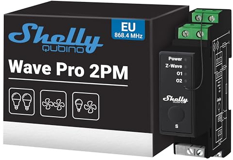 Shelly Wave Pro 2PM | Professioneller 2-Kanal DIN-Schienen Smart Schalter mit Leistungsmessung​ | Z-Wave Rolladenschalter | Hausautomation | Gateway erforderlich | Erweiterte Funkreichweite