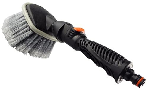 Wheel Car Wash Brush with Water Switch and Snap-On Male Hose Connector - Car Wash Brush for Hose Pipe