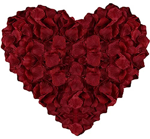 SkyGad Künstliche Rosenblätter, 1200 Stück Romantische Dekoration Hochzeit und Schlafzimmer Schöne Rosenblätter als Geburtstagsgeschenk für Ihn Fantastische Geburtstagsdekoration (Dunkelrot)