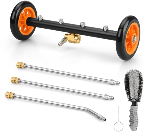 2-in-1 Undercarriage Pressure Washer & Under Car Washer, 16 Heavy-Duty Surface Cleaner with Hub Brush for Cars/Driveways, 1200-4000 PSI High-Pressure Water Broom (Orange)