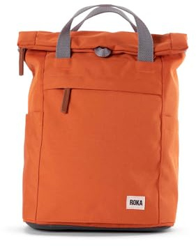 ROKA Finchley Roll Top Backpack for Women & Men - Small Canvas Rucksack w/Magnetic Closure & Multi Pockets for Work, School, Travel - Atomic Orange