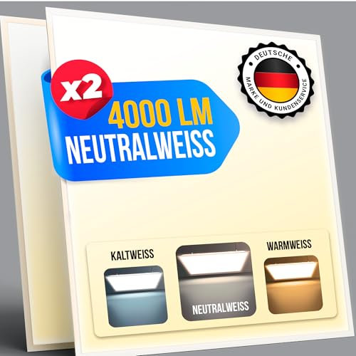 FRESH LED Panel 62x62 Deckenlampe | 4000 lm inkl. Netzteil | Deckenpanel | Flickerfrei Einbau Büro Deckenleuchte | Bürolampe | Neutralweiß 4.000 Kelvin | 2er Pack