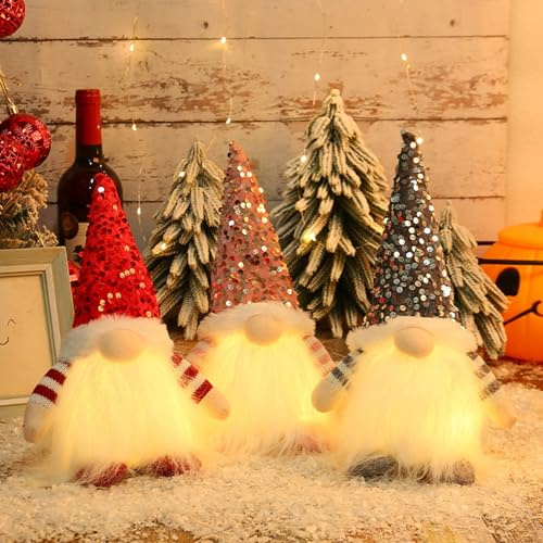 DAZZTIME Gnomo Natale con LED, 3 Pezzi Gnomi Luminosi, Decorazioni Natalizie Luminose, Home Decor per Casa Cucine