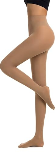 DTWAWA Womens 40 Den Opaque Control Top Tights, High Waist Pantyhose - Nude