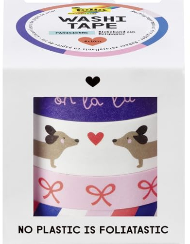 folia 26454 - Washi Tape PARISIENNE, 4 x 10 m, Klebeband aus Reispapier, Hotfoil in 4 Designs, zum Basteln, Verzieren und Dekorieren