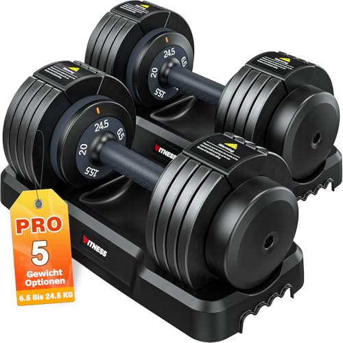 Rendpas 11kg/24.5kg Verstellbare Hanteln Set,1 Hand Schnell Verstellbar Kurzhanteln 2er Set mit Anti-Rutsch Griff,5 in 1 Gewichte Fitness Hantel Perfekt für Home Gym (24.5kg Paar-Schwarz)