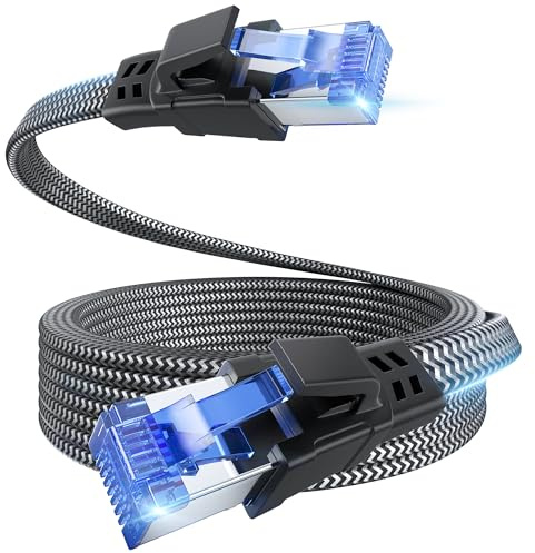 EWIND Anti-Tear Nylon for Cat 8 Ethernet Cable, 15FT Heavy Duty High Speed 40Gbps 26AWG 2000Mhz Internet Network Cable with Gold Plated RJ45 Connector, Durable Shielded LAN Cable for Modem, Router, PC