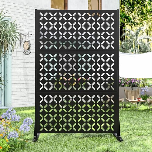 Metallene Privatsphäre-Scheibe für eigenständige Außen-Privatsphäre-Scheiben,182,88 cm H dekorative metallene Terrassenzaunplatten mit Standfuß,tragbare Trennscheiben für Außen-Dachter(X)