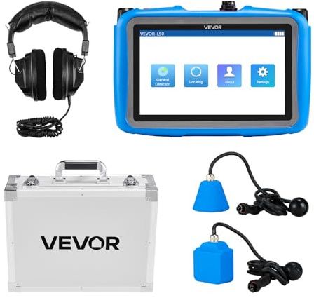 VEVOR Detector de Fugas de Agua en Tuberías, 1–10 000 Hz, Pantalla Táctil 17,78 cm, con Sensores Horizontales y Verticales, Auriculares, Tarjeta SD 8 GB y Estuche de Transporte, 220 x 150 x 50 mm
