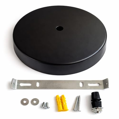 PUNTO ES LIGHTING Rosetón Lámpara Techo Negro Mate 150 x 25 mm – 1 Pieza con Kit de Instalación – Acero 1 mm con Accesorios para Lámparas Colgantes y Punto de Luz Interior