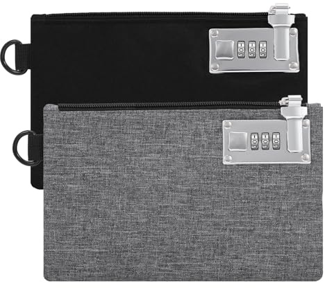 Geldtasche Banktasche mit Schloss, ORIA 2 Pcs Wasserdichte Geldtaschen Herren Damen mit Reißverschluss Dokumentenfach Abschließbar mit Zahlenschloss Reise für Bargeld, Telefon(21 * 13.5 * 2 cm)