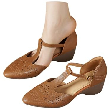 HEMNACU Women Shoes Square Heel Strappy T Shape Budapest Style T-Shaped Buckles Heeled Sandals Standard Black Dance Shoes for Latin Dances