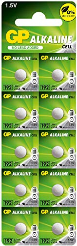 GP Alkaline Knopfzellen LR41 | Batterien kompatibel mit Bezeichnung AG3, 192, GP192A, LR736 | 10 Stück Knopfbatterien 1,5V