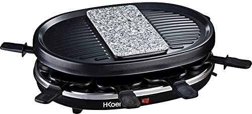 H.Koenig RP80 Raclette-Gerät / 8 Personen / Naturstein und Grillplatte / mit Pfännchen / 900 W / schwarz