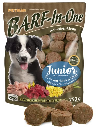Petman Barf-in-One Junior, 8 x 750g-Beutel, Tiefkühlfutter, gesunde, natürliche Ernährung für Hunde, Hundefutter, Barf, B.A.R.F.