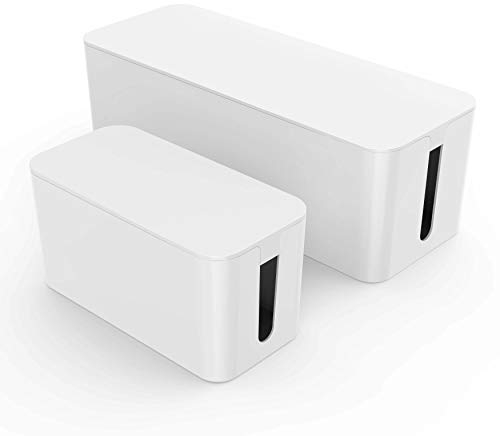 Pazzimo Kabelbox groß und klein im 2er Set - 2 Aufbewahrungsboxen in Weiß für Kabel, Adapter und Steckerleisten - Kabelmanagement für Kabelsalat - zum Schutz von Kindern und Haustieren