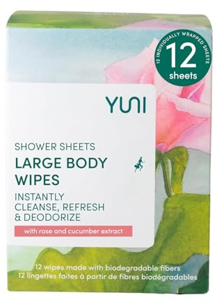 Shower Sheet, Rose & Cucumber, 12 Wipes, Yuni Beauty
