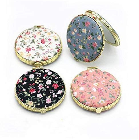 1pcs Retro Floral Makeup Mirror for Handbag Folding Compact Travel Pocket Beauty Makeup Mirror Black