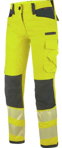WÜRTH MODYF Warnschutz Bundhose Neon Damen - professionelle Arbeitshose für Damen - Warnschutzhose mit Knieschutztaschen - in der Größe 54 in Gelb