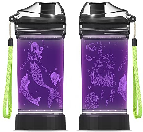 YuanDian Light Up Kids Water Bottle with 3D Mermaid Design- 14 OZ Tritan BPA Free Eco-Friendly - Cool Drinking Cups Gift for School Kids Boy Girl Child Christmas Holiday