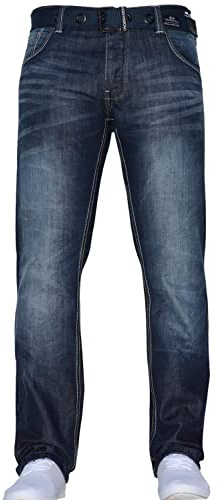 Crosshatch Mens Straight Leg Fashion Jeans Trousers Regular Fit Stylish Branded Denim by JeanBase Darkwash 34W X 32L