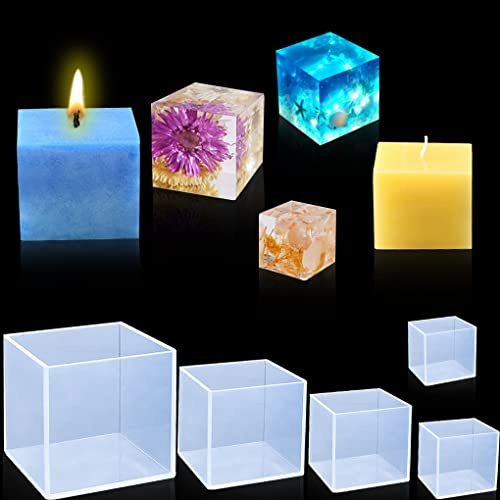 FineInno 5 Pièces Moule Resine Cube 2,2/3,3/4,4/5,4/6,4cm Moulle Silicone Carrée Clear Resin Mold Bijoux Moulage Coulée pour Fabrication de Bijoux Savon Bougie (2,2/3,3/4,4/5,4/6,4cm)