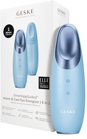 GESKE | Dispositivo energizzante effetto caldo e freddo SmartAppGuided™ | 6 in 1 | Dispositivo per massaggio oculare | Massaggiatore contro le occhiaie | Tratta borse e palpebre cadenti