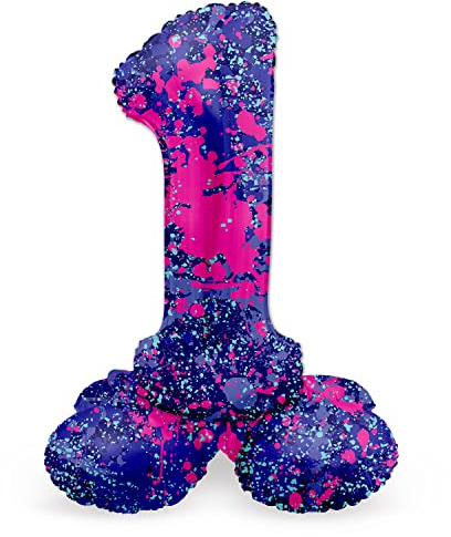 Folat 63921 Luftballon Geburtstag Stehender Ziffer Zahl 1 Paint Splash Lila Weltraum 72 cm - Decoration Geburtstagdeko, Ballon Zahl, Kein Helium erforderlich