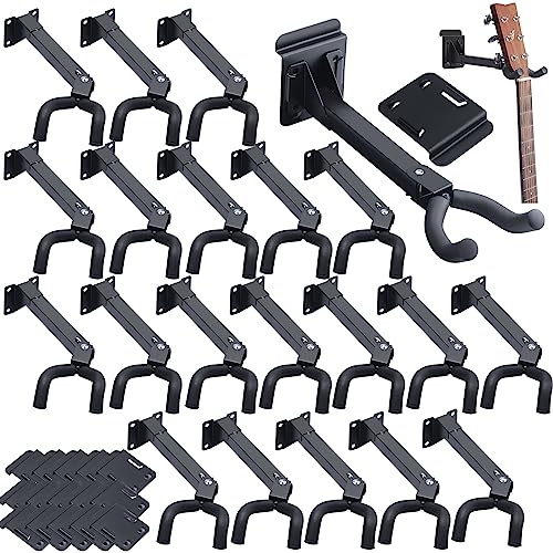 Therwen 20 Pcs Guitar Hanger Wall Mount Guitar Hangers Hooks Holders with Slat Adapter 180° Adjustable Black Hook Stand Wall Mount for Acoustic Electric Bass