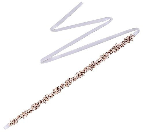 Skärp Rhinestone Trim Applikation Brudbälte Marinblå Brudbälten Brudtillbehör Dam Strassbälte (Color : White ribbon)