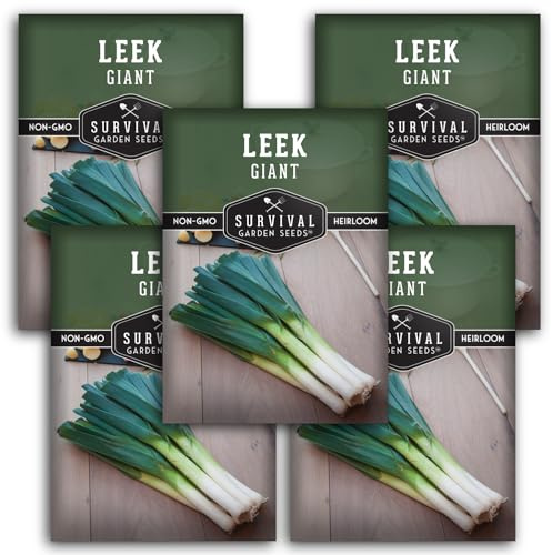 Survival Garden Seeds Giant Leek Seed for Planting - 5 Packets with Instructions to Plant and Grow Enormous Leeks in Your Home Vegetable Garden - Non-GMO Heirloom