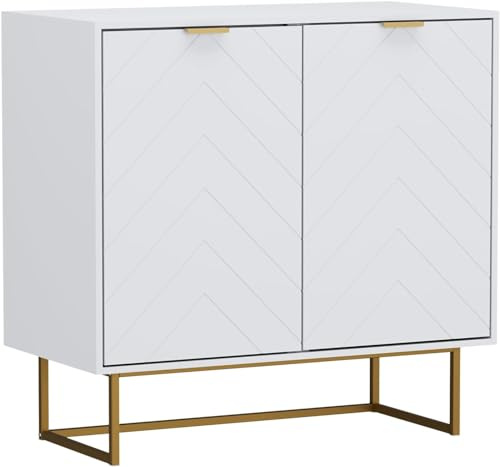 UEV Byrå med 2 dörrar, skänk med fötter och justerbara hyllor, köksskåp, sideboard, universalskåp för vardagsrum, matsal, hall och sovrum, 80 x 40 x 77,5 cm, vit