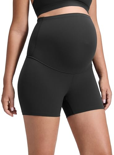 CRZ YOGA Butterluxe Maternity Biker Shorts 4 - Over The Belly Pregnancy Yoga Workout Womens Activewear Buttery Soft Black Small