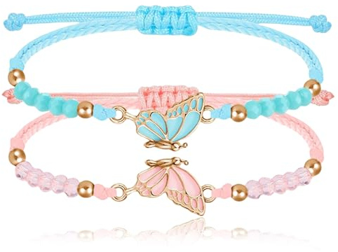 Nayyana 2 Stück BFF-Armbänder, passende Schmetterlingsarmbänder, handgefertigte Charm-Freundschaftsarmbänder, verstellbares Armband für Beste Freunde, Schmuckgeschenke für Teenager