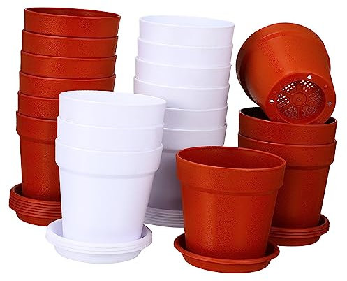 TINEASUR 24 Pièces Soucoupes Plastique pour Pots De Fleurs Jardinières avec Drainage pour Plantes D’intérieur Et D’extérieur