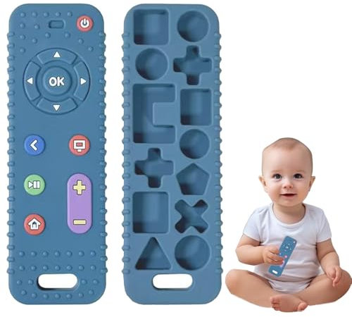 Beißring Baby Zahnen, Beißspielzeug Baby ab 6 Monate, Silikon Zahnungshilfe Fernbedienung Beißring Spielzeug für Babys ab 0 3 9 12 Monate, BPA-frei Jungen Mädchen Badespielzeug Geschenk, Blau