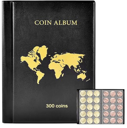 Münzalbum für Euro Münzen 300 Taschen,Münzen Sammelalbum 2 Euro Münzen 33 * 33mm/46 * 46mm,Münzen Aufbewahrung,Coin Collection,Euromünzen Sammelalbum,Münzsammelalbum für Briefmarken,Abzeichen,Pennies