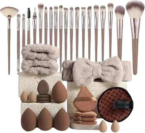 40 Piece Brush Set Makeup Foundation Makeup Brush with Sponge Professional Synthetic Brushes for Foundation, Blush and Power Concealer (40 Pieces Coffee)