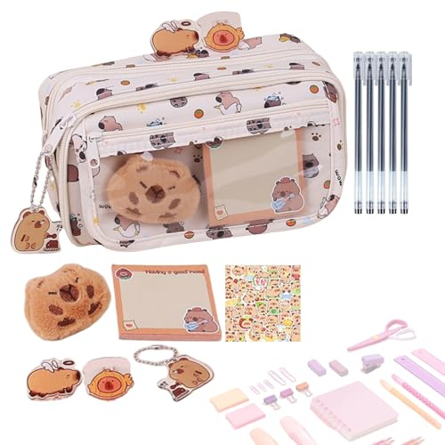 Trousse Scolaire Capybara – Pochette Stylos i Toile, Trousse Fournitures Bureau Avec Motif Mignon för vårhalsband, Accessoire Crayons, Gel, Autocollants, Papeterie